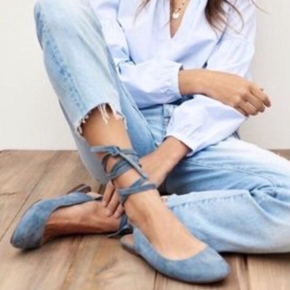 Madewell April Blue Suede Wrap Flats
